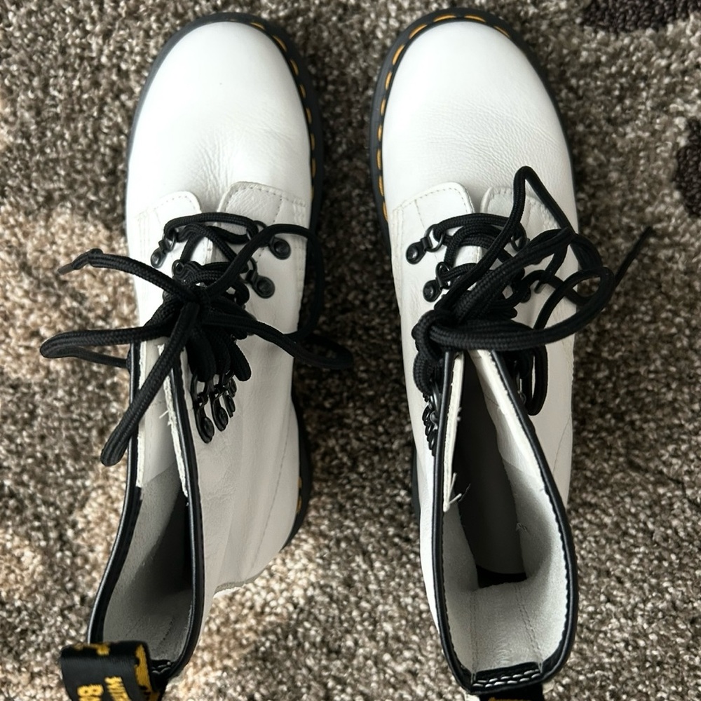 Dr. Martens White Leather Lace-Up Boots